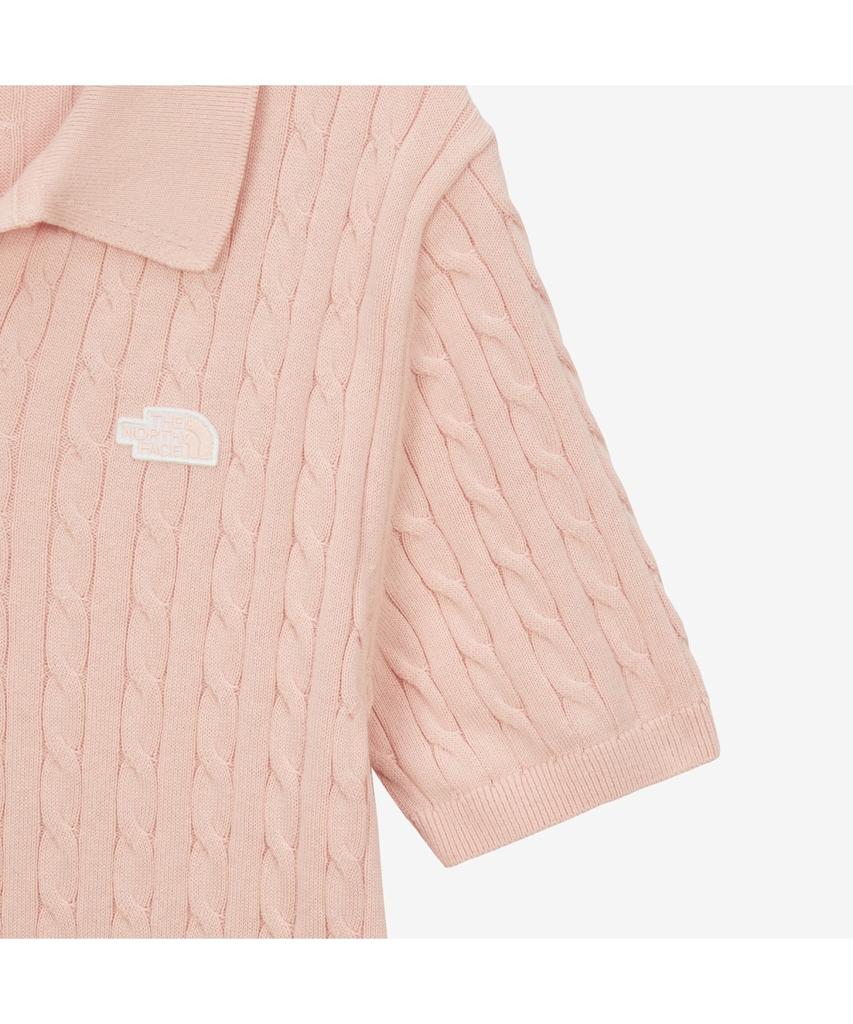 Noseupeiseu Nt7As30C Women'S Cable Short Sleeve Polo Sweater Soft Pink