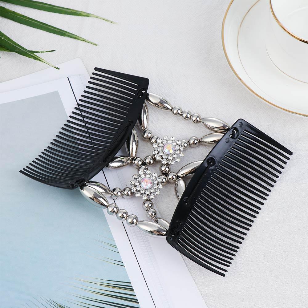 Accessories Handmade Bun Maker Stretch Elastic Hairpin Magic Hair Comb Beaded Hair Clip Double Comb