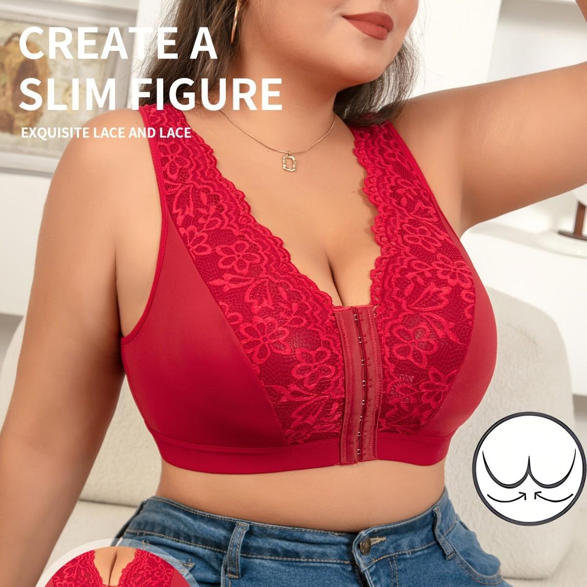 Front Buckle Side Collection Gathered Wireless Plus Size Women Sexy Lace Bra 0XL
