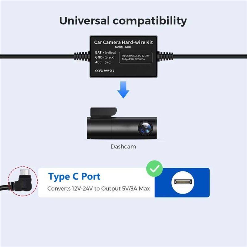 For AZDOME 4K For Car DVR 24H Parking Monitor Hardwire Kit- M300S M550pro M580 Models Low Voltage Vol Protection Type-C Port