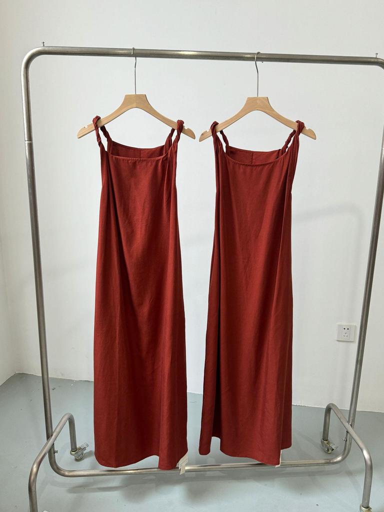 2024 Summer Slimming Natural Hemp A-line Dress with Knot Straps