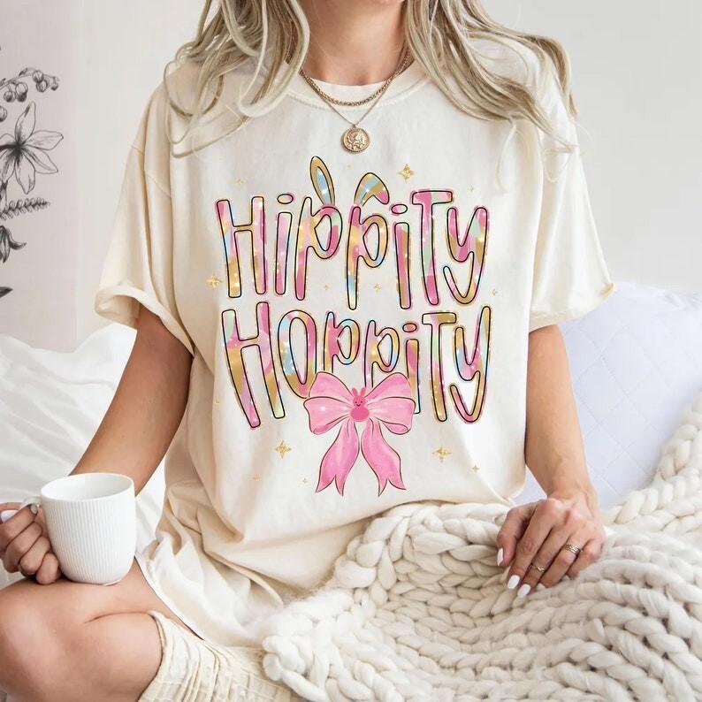Hippity Hoppity Easter T-Shirt Bunny Ears Easter T-shirt Girls Easter Bow XXL