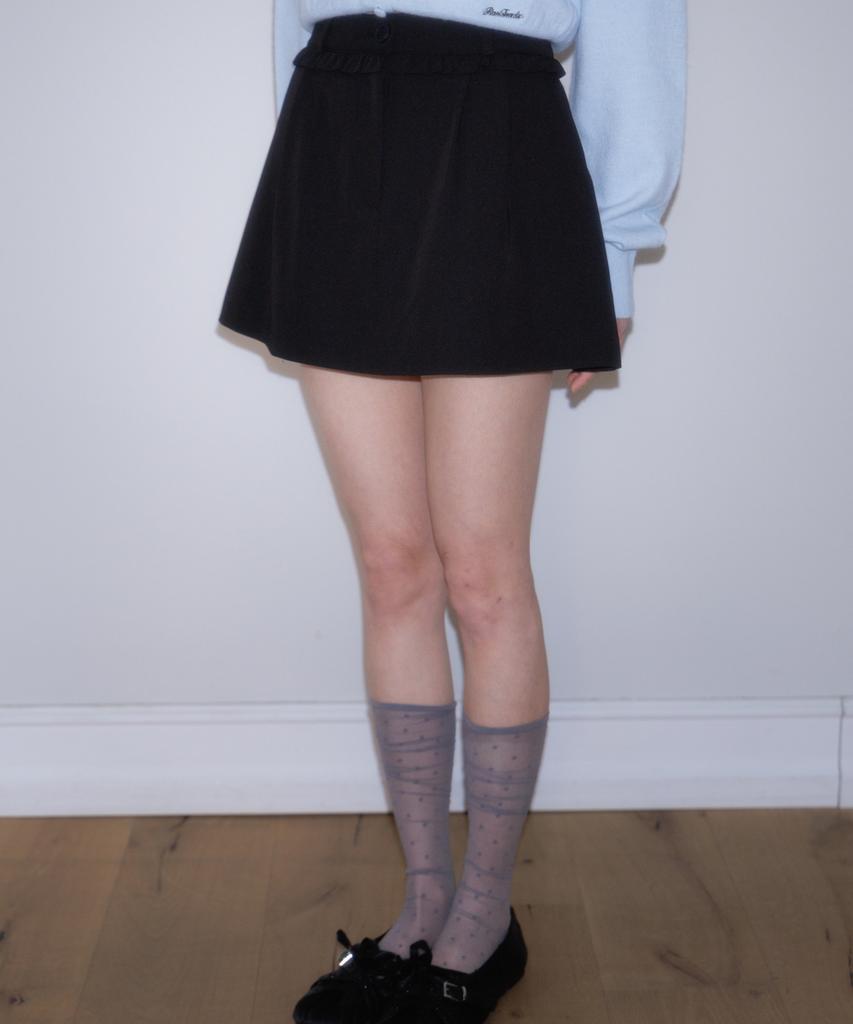 ROSEFRANTZ Frill Waist Pintuck Miniskirt [Black]