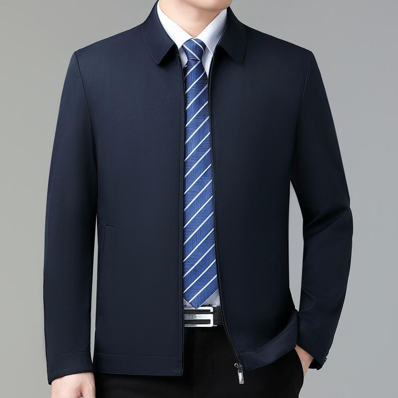 Mulberry Silk Lapel Jacket Men's Spring and Autumn Middle-aged and Elderly Dad Casual Large Size Jacket Leader Cadre Thin Coat