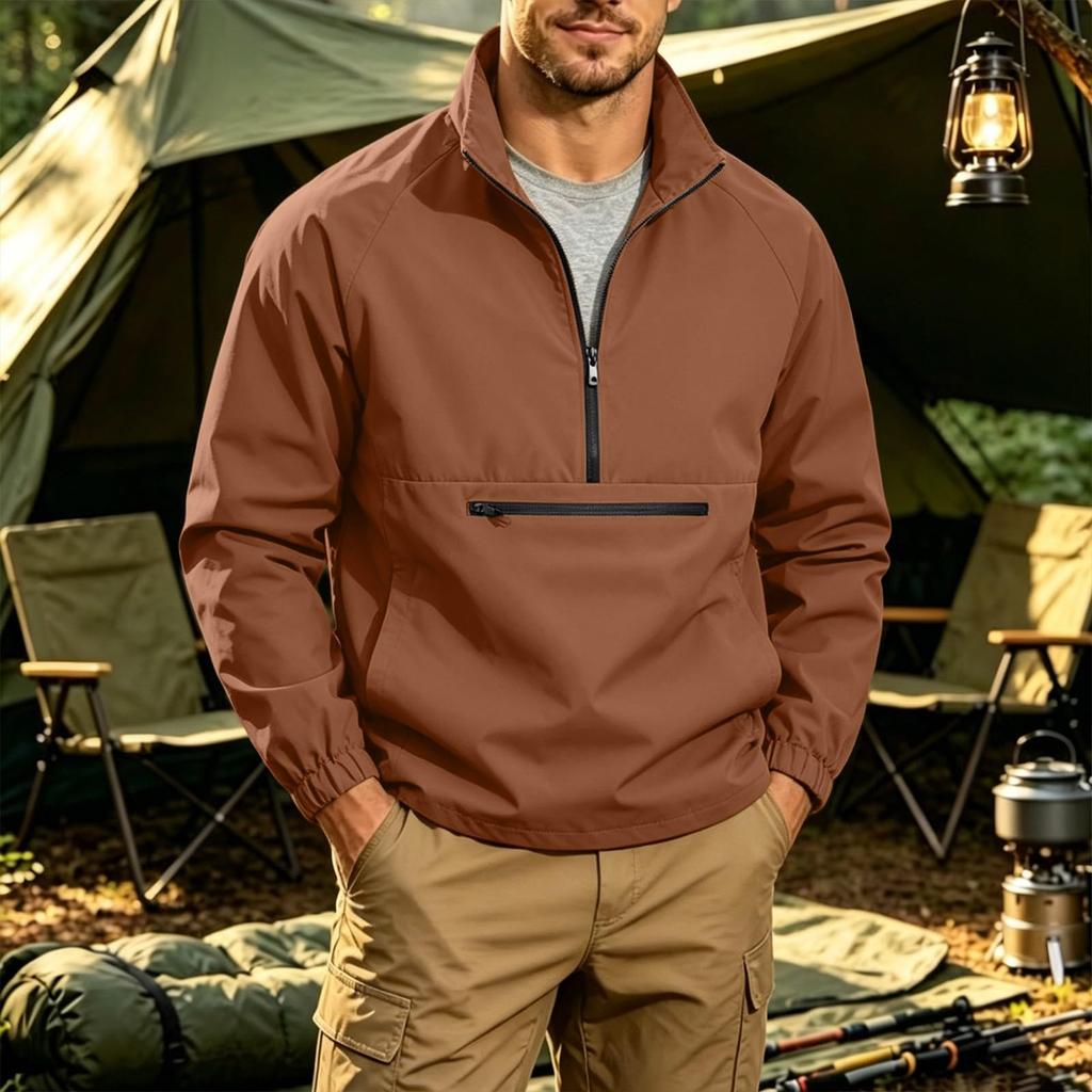 Herren-Farb-Sweatshirt mit langen Ärmeln, Stehkragen und Taschen