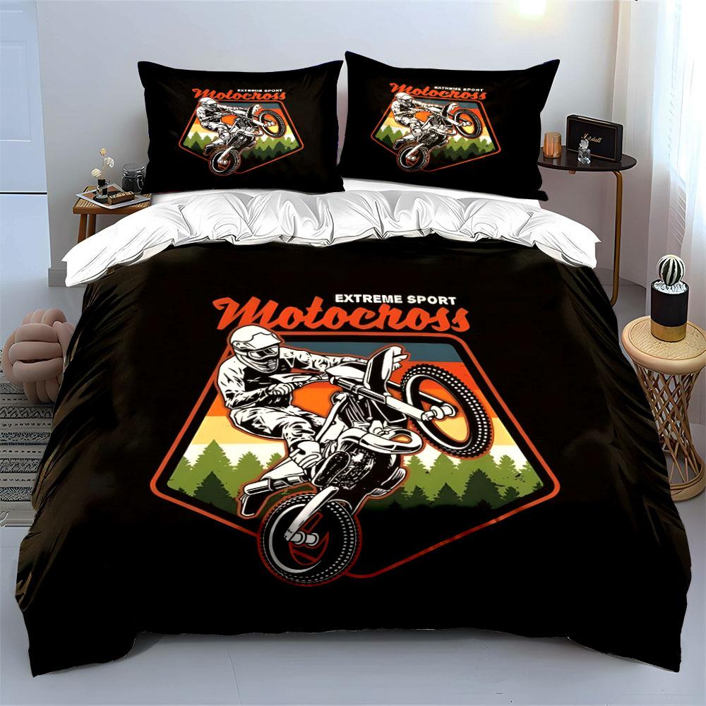 Motocross Adventure Gear Trio Set  Kid'S And Adults' Bedroom Decor, Exquisite Three-Piece Bedding Set Gift