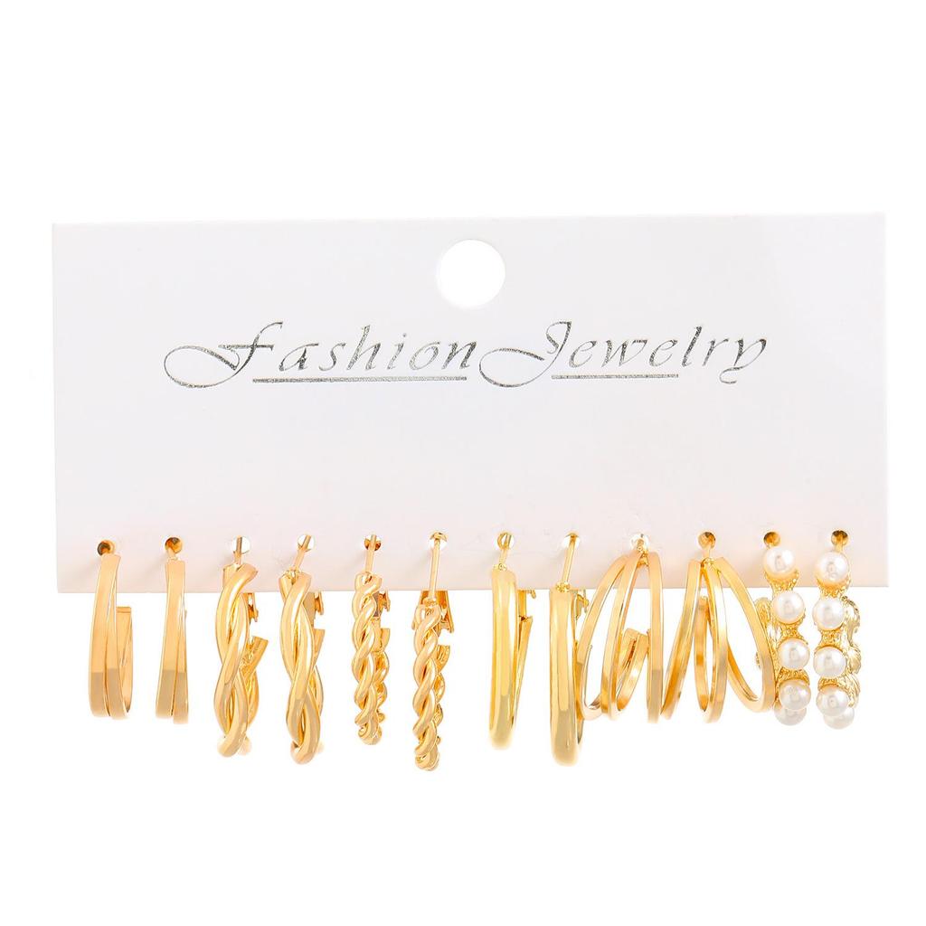 XP17 Women's Retro Geometric Butterfly Pearl Hoop Earrings Set