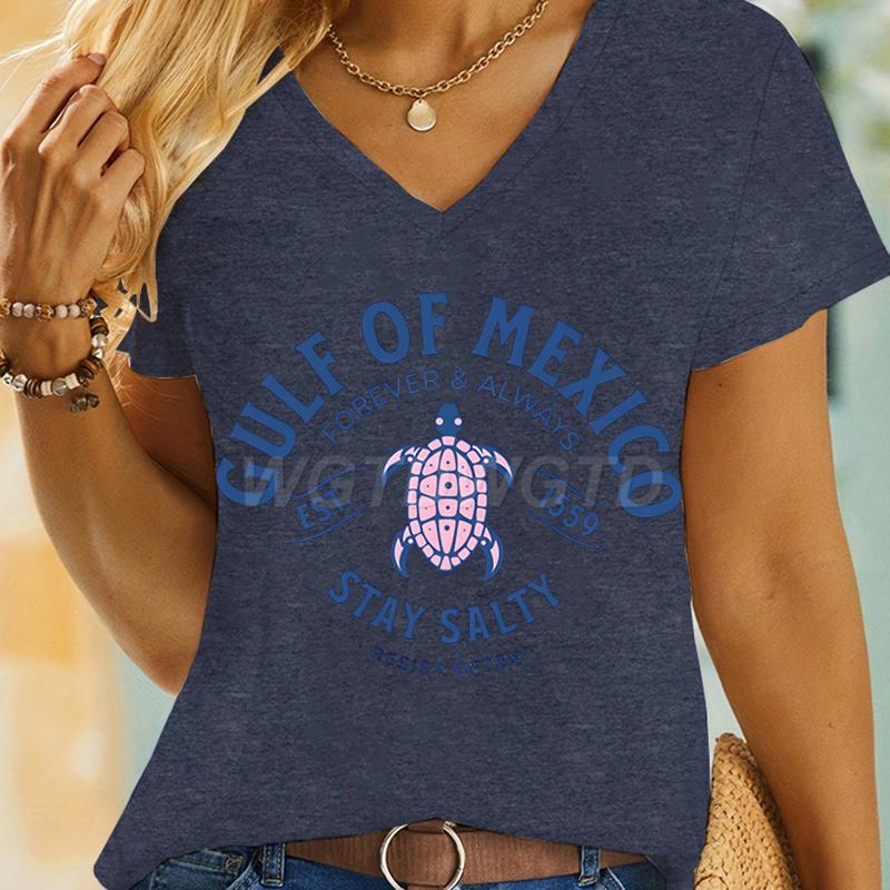 Gulf of Mexico Vneck Tee Turtle Gulf Coast Stay Salty Graphic T Shirts Women Unisex Mexico Beach Shirt Mexico Summer Casual Tops