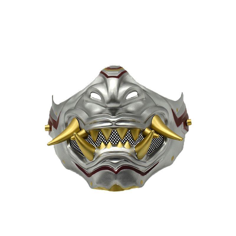Японская маска на половину лица, маска дьявола на Хэллоуин, игрушка для вечеринки, маска демона-самурая, маскарадная одежда, аксессуары для вечеринки