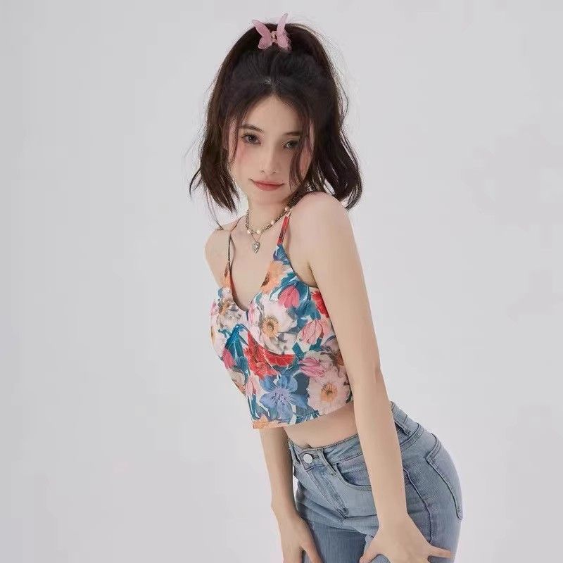 With Chest Pad Export New Yoga Vest Female Elastic Quick-Drying Printing Sports Indoor Fitness Dance Training Sling Tops