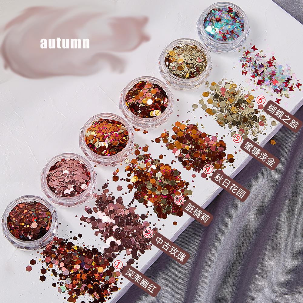 6 Color Opal Nail Powder Flakes Sequins Holographic Eco-friendly Chunky Mix Shape Luminous Glitter Sequins