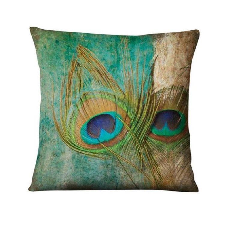 Home Decor Peacock Feathers & Geometric Pattern Cushions Pattern Cushion Cover Suitable for Sofa Bedroom Car Pillow Cover
