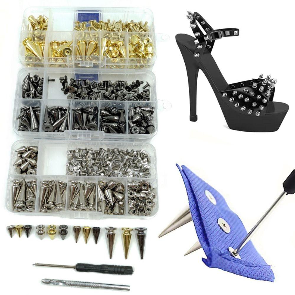 80 Sets Gold Silver Black Punk Rivet Mixed Size Back Studs & Spike Cone Screw  Leather Craft