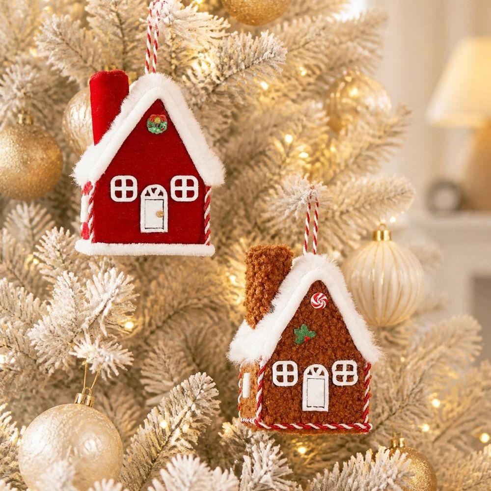 Velvet Texture Christmas House Pendant Plush Fabric Christmas Scene Prop For Home Decoration