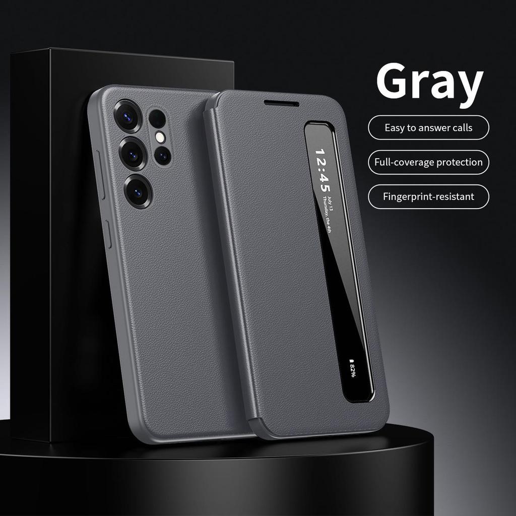 Samsung S26 Ultra Leather Phone Case with Smart Sleep Window and Full Coverage Anti-fall Protection
