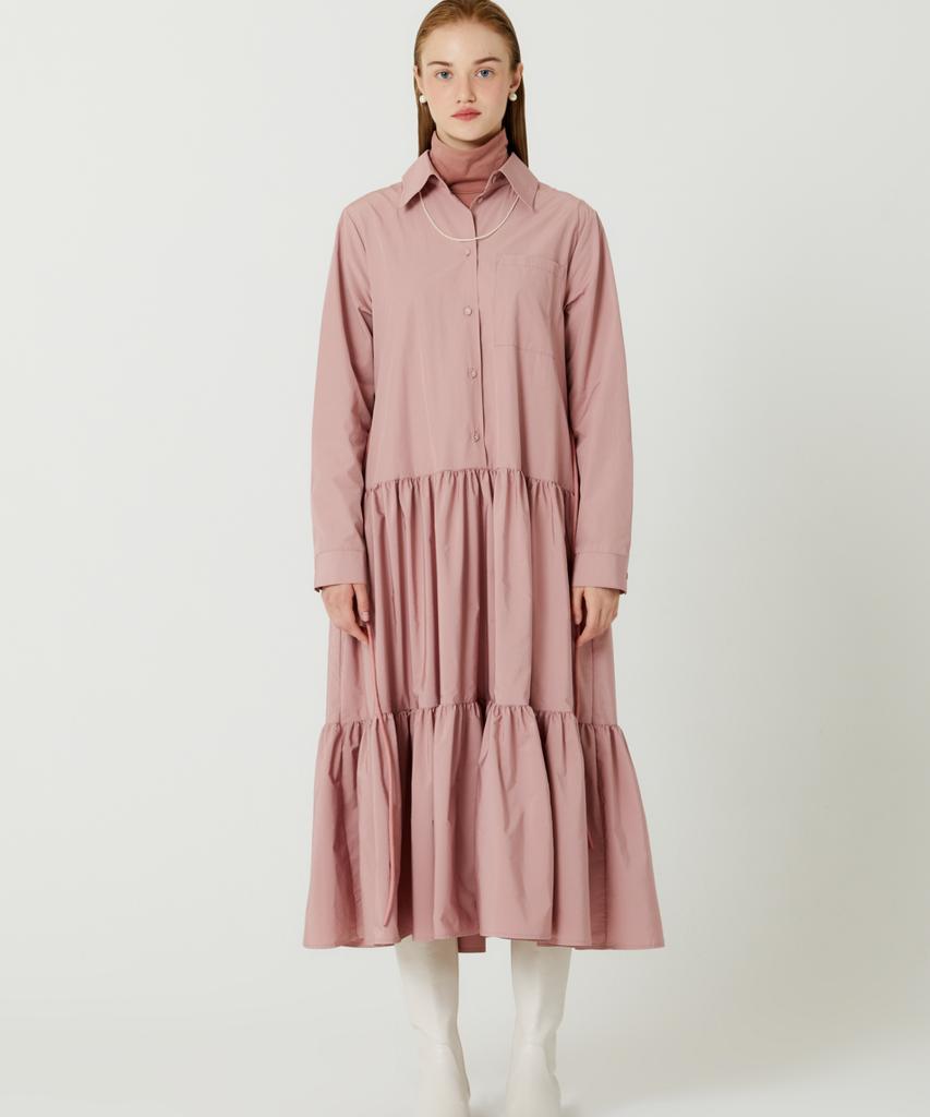 The Studio K Shirred Shirt Long Dress (Pink)