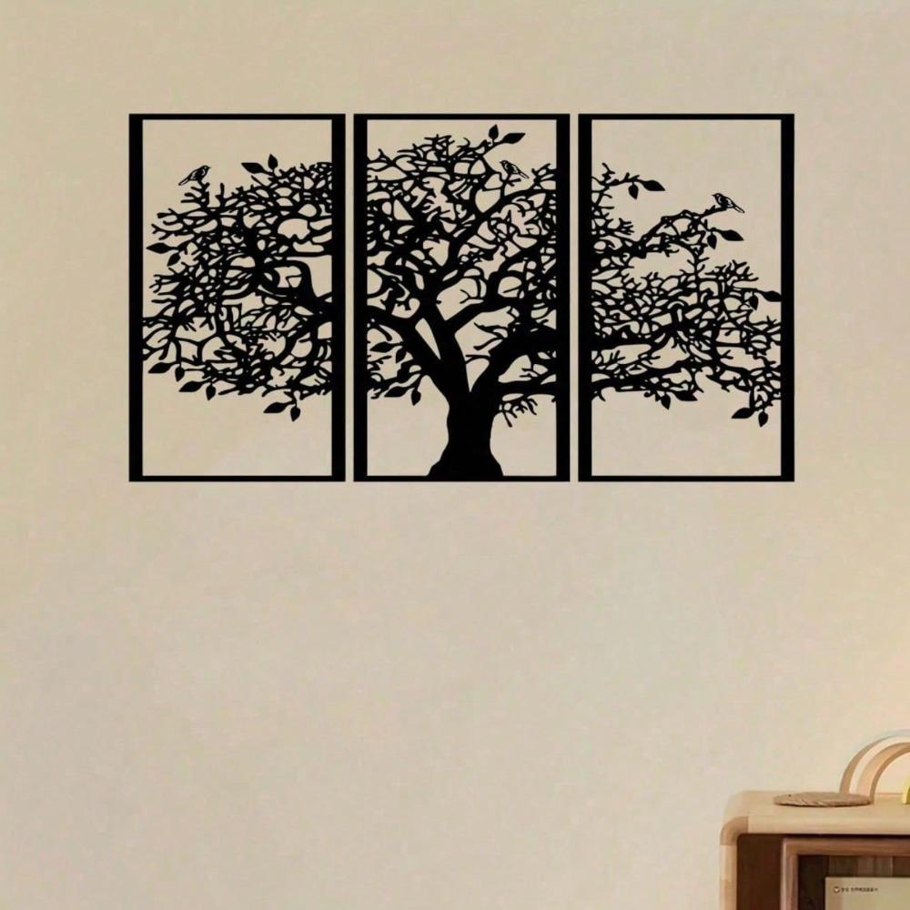 3-Piece Tree of Life Metal Wall Art, Spiritual Iron Decor for Living Room Bedroom, Nature Inspired Bohemian Hanging for Home