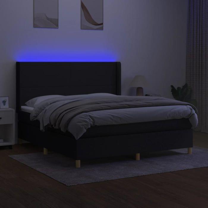 Maison Exclusive - Sommier à lattes de lit matelas et LED Noir 160x200 cm Tissu