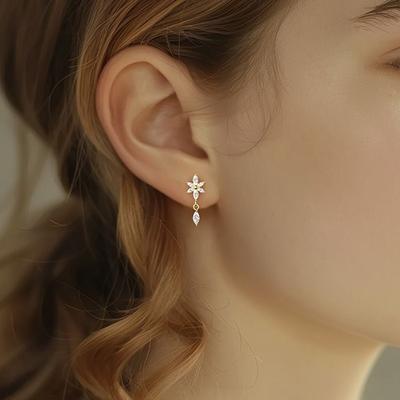 Titanium Five Marquise Climber Earring Flat Back Leaf Helix Cartilage Labret Stud Piercing Jewelry
