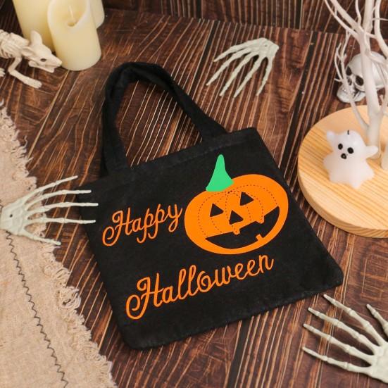 Reusable Shopping Tote Halloween Candy Bag, Non-woven Fabric Trick or Treat Bag with Pumpkin Goodie Ghost Patterns, Large Capacity Storage Basket for