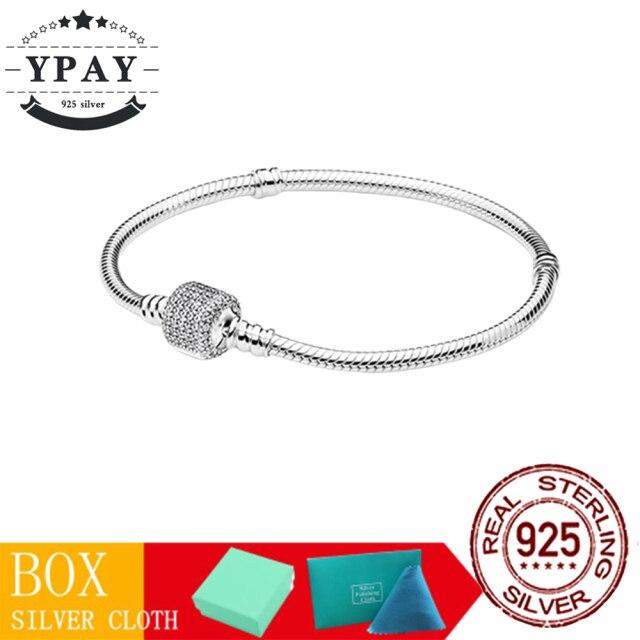 100 %Original Sterling Color Fashionable Jewelry Snake Chain Wrist Bracelet Women Shining Crown O Fit Charm Beads Clips Trendy Present