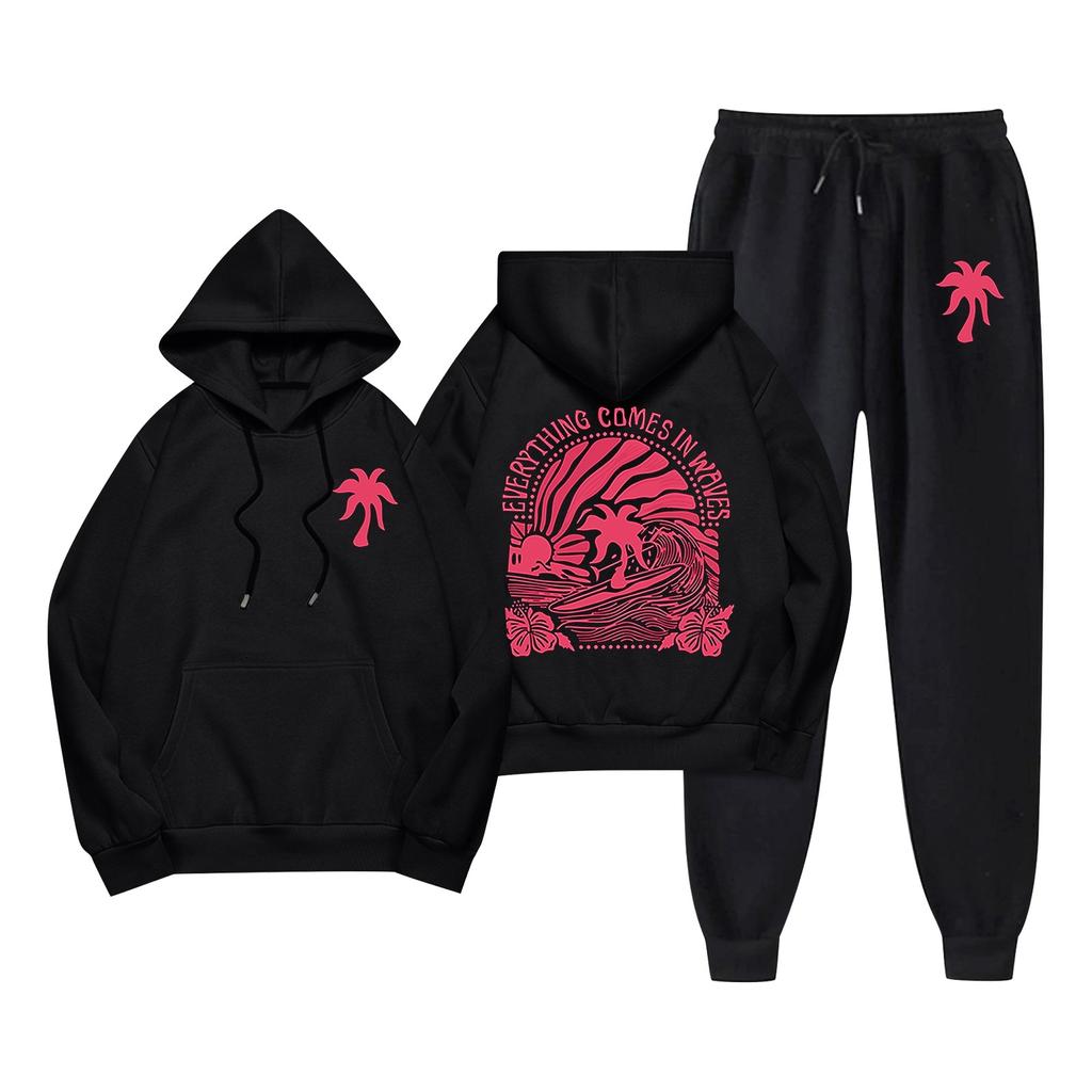 Unisex Langarm Casual Sweatshirt mit Tasche und Kordelzug und Hose Set