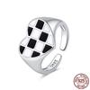 New Trend Cool Black White Grid Band Ring For Women Original 925 Silver Rings Brand Jewelry Gift