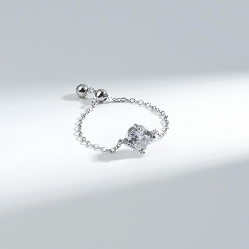 

S925 Срібло Проба Чокер Кільце Пулер круглий Циркон Легка Розкіш Все-Поєднуваний Стильний Регульований Ланцюжок Кільце Жіноче opening adjustable