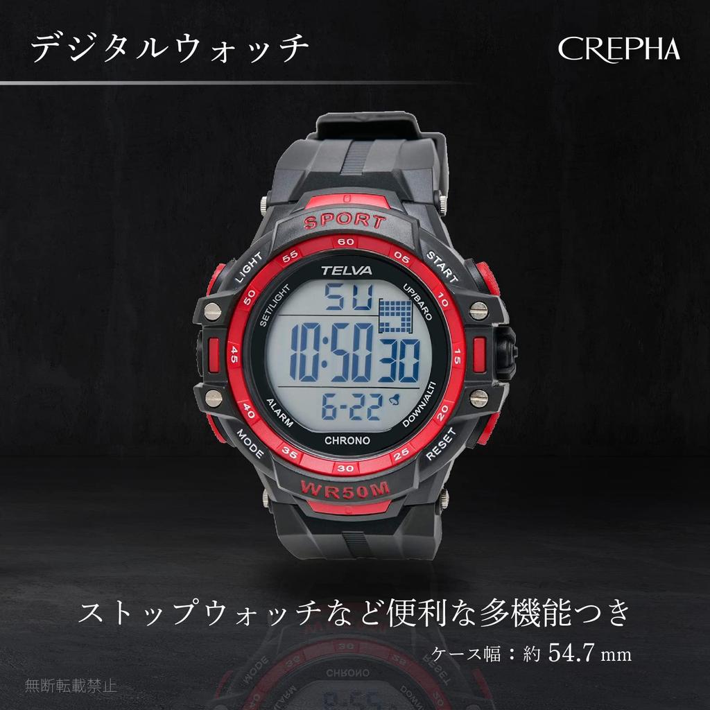 [Klefa] Digital Watch Waterproof Red with Stopwatch Function Urethane Strap 191151 Men's Black