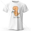 Tea-Rex Dinosaur Printed 100% Cotton T-Shirt, Soft & Breathable Round Neck Short Sleeve Tee, Unisex Fun & Quirky Style
