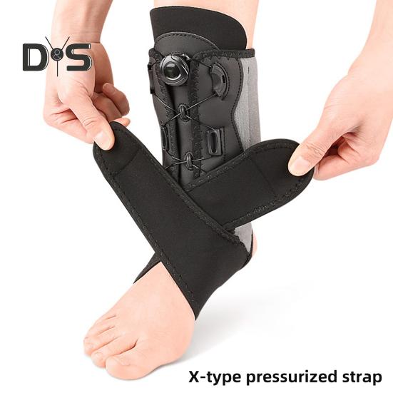 Adjustable Ankle Brace with Dual Aluminum Splints Ankle Stabilizer Knob-Controlled Compression X-Type Restraint Belt for Sports Injury Recovery