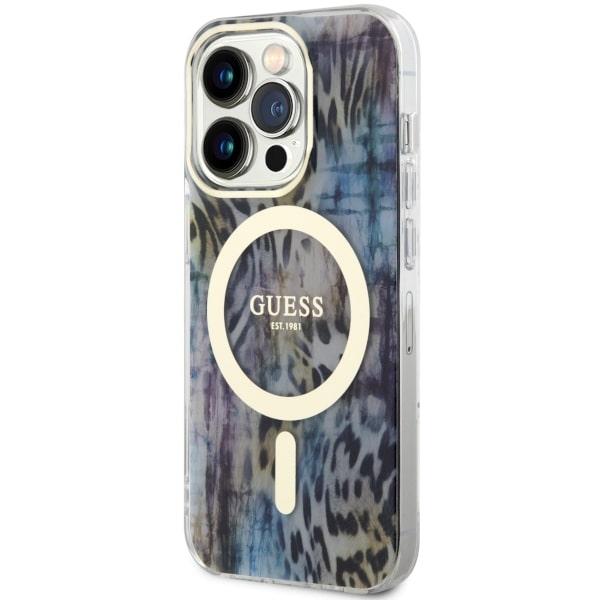 Funda para iPhone 14 Pro Guess Leopardo MagSafe Azul