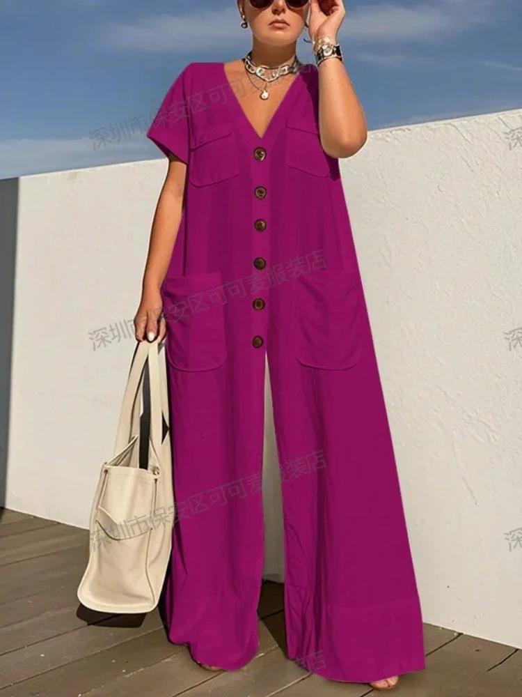 Summer Single-breasted Women's Jumpsuits Fashion Pocket Elegant Office Rompers Casual Loose Oversized Women Jumpsuit