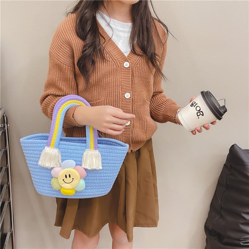 Children's Handbag Cotton Rope Woven Bag Gift Basket Shoulder Cartoon Sunflower Rainbow
