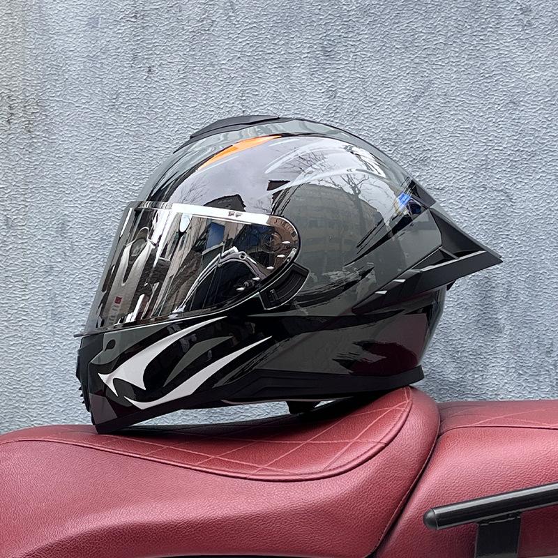 Full Helmet Double Mirror Helmet Men's Four Seasons Universal Hard Hat Female Knight Locomotive Double Lenses