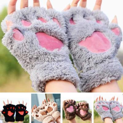 1 Paar Damen-Handschuhe, Plüsch, Katzenpfote, Klaue, gemütlich, süß, warm, bequem, rutschfest, Büro-Reitzubehör