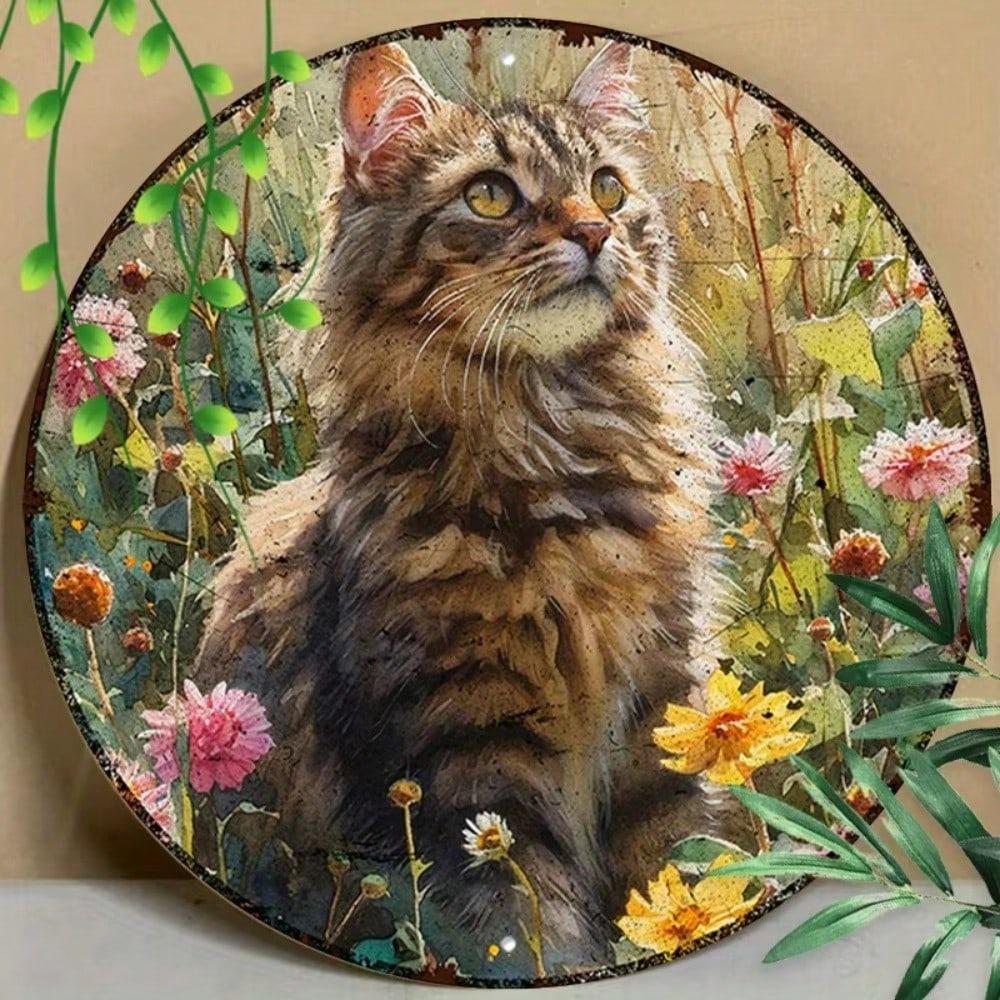 

Funny Maine Coon Cat Metal Sign 8x8 Inch Summer Garden Décor Weatherproof Aluminum Wall Art Pet Lover Gift 20x20 білий