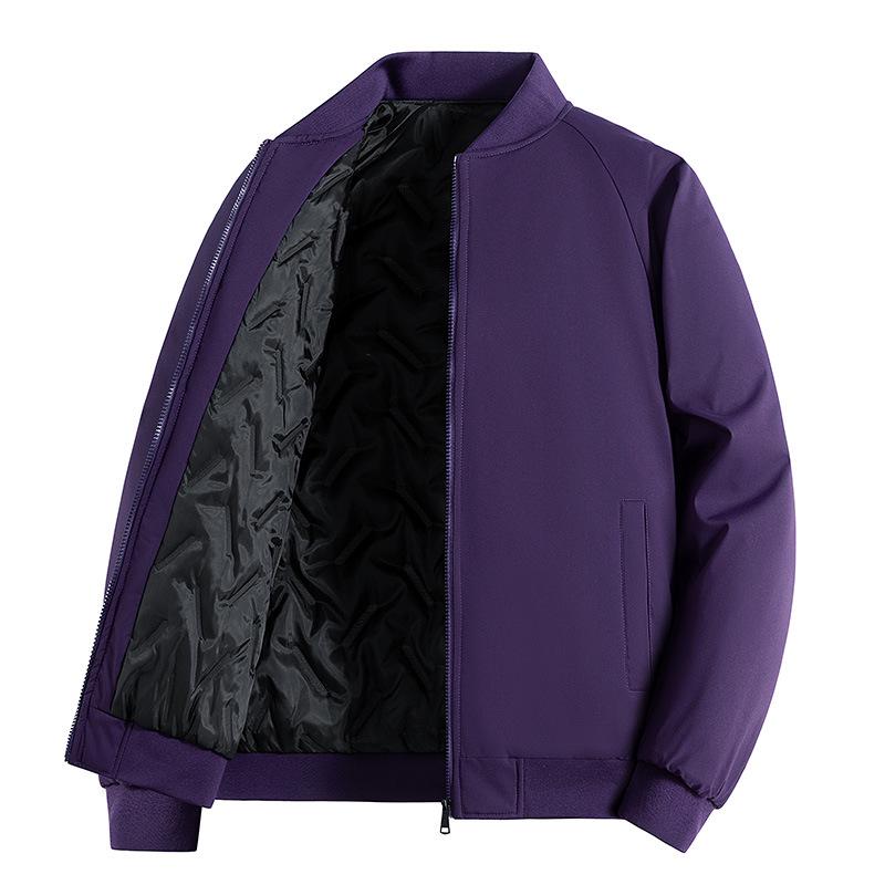 Men's Winter Stand Collar Cotton Coat - Loose, Solid Color, Thickened Plus Size, Two-Way Zipper Casual Jacket.