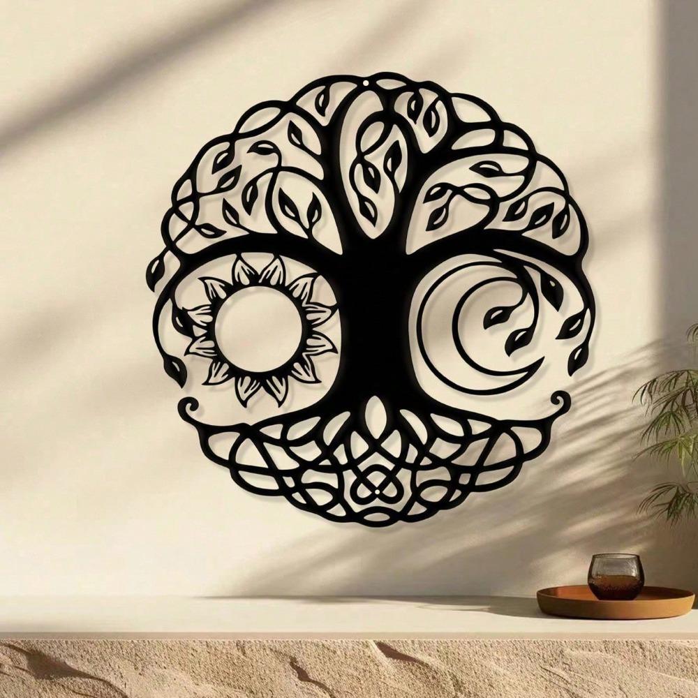 Wrought Iron Tree of Life Wall Art Decor, Round Metal Sculpture for Home Living Room, Unique Gift for Her