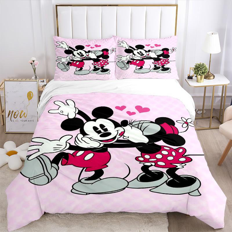 Mickey Minnie Love Print 3Pcs Bedding Setduvet Cover With 2 Bedropillowcase Home Birthday Gift
