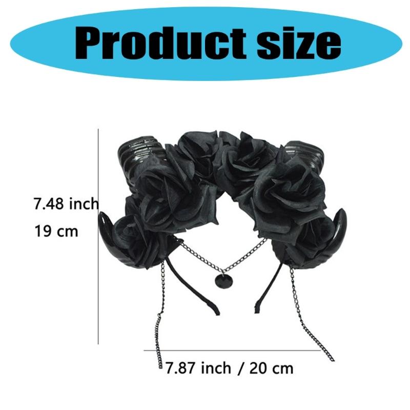Halloween Antelope Horn Dark Rose Headband for Cosplay and Costume Party Decoration