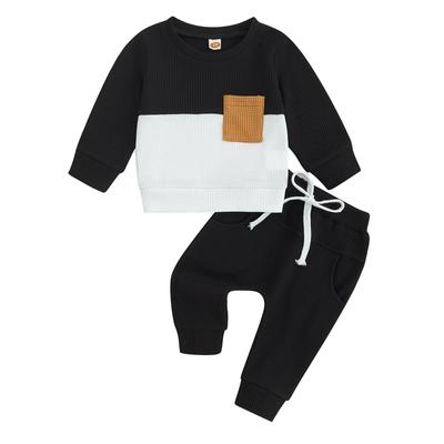 Baby Boys Pants Set 6M 12M 18M 24M 3Y  Long Sleeve Crew Neck Contrast Color Sweatshirt with Elastic Waist Sweatpants Infant Clothes