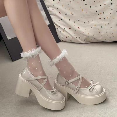 Décolleté da donna primaverili a punta rotonda tacco grosso scarpe Mary Janes scarpe con plateau per donna vestito studenti scarpe con tacco Lolita da donna