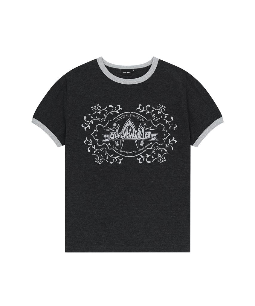 AAKAM Stamp Printed Ringer Top (Dark Gray)