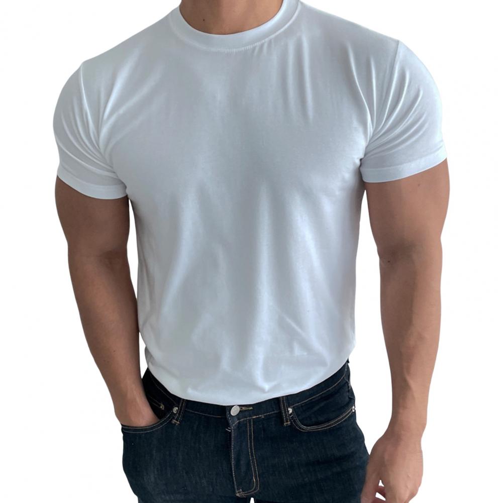Summer Men Top Sweat Absorption Quick-drying Short Sleeves O Neck Slim Fit Solid Color Thin Breathable Elastic Casual Pullover D