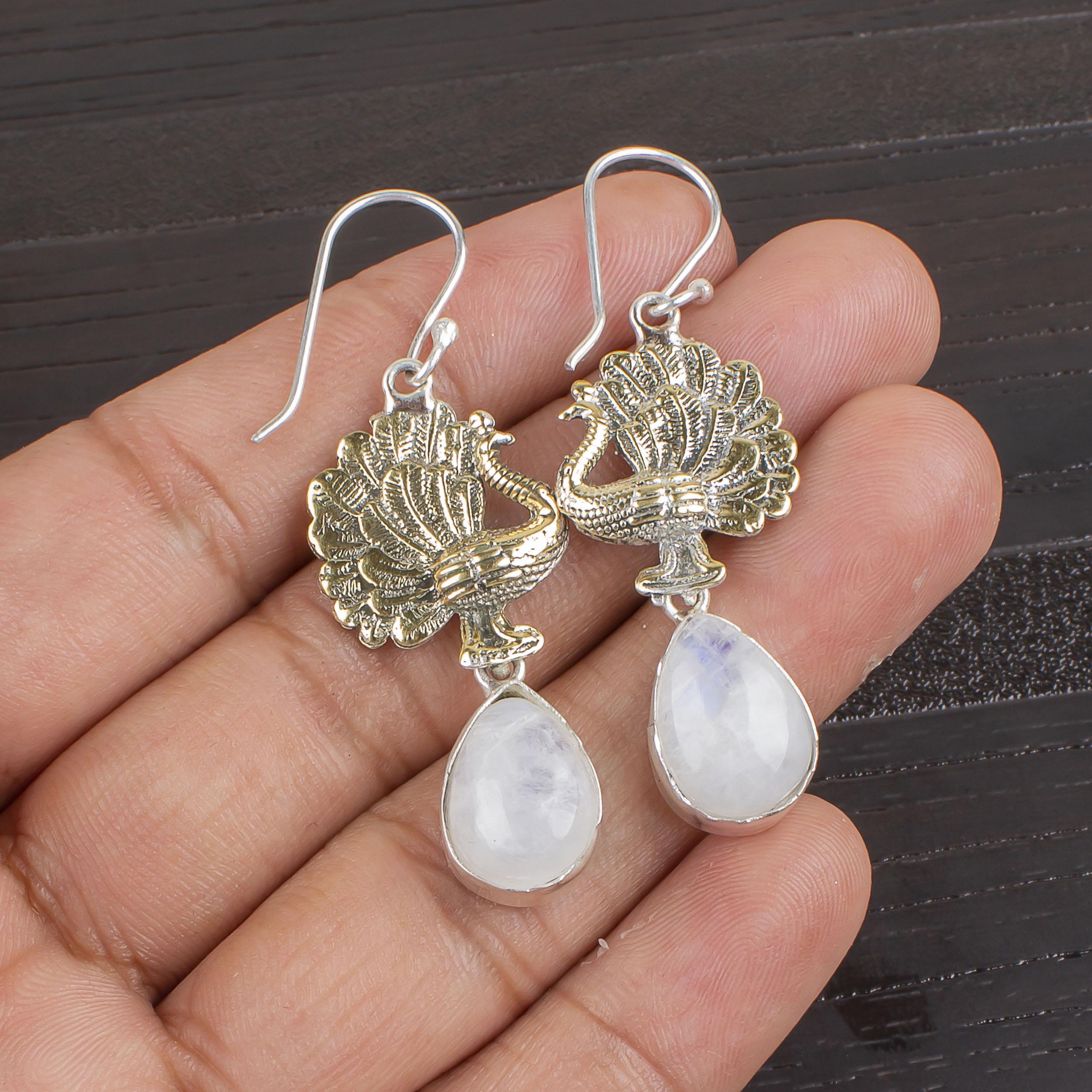 

Серьги с радужным лунным камнем, драгоценные камни, серьги из цельного серебра 925 пробы, красивые ювелирные серьги ручной работы 2.20 Inches оранжевый