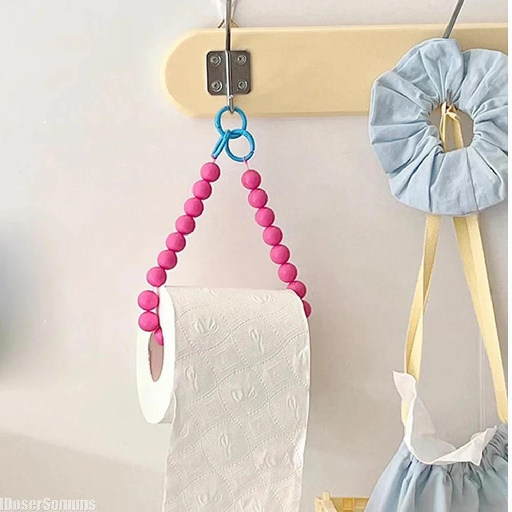 Pink Hanging Beaded Tissue Holder Mobile Phone Chain Multifunctional Storage Paper Hanger Rack Home Decoration Accessories