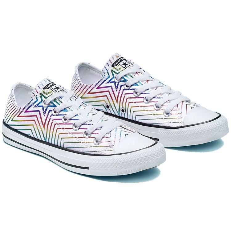 Converse Chuck Taylor All Star Exploding Star Low Top Casual Comfort Metallic Exploding Star Pattern Low Top Canvas Shoes Women Sneaker White 565440F