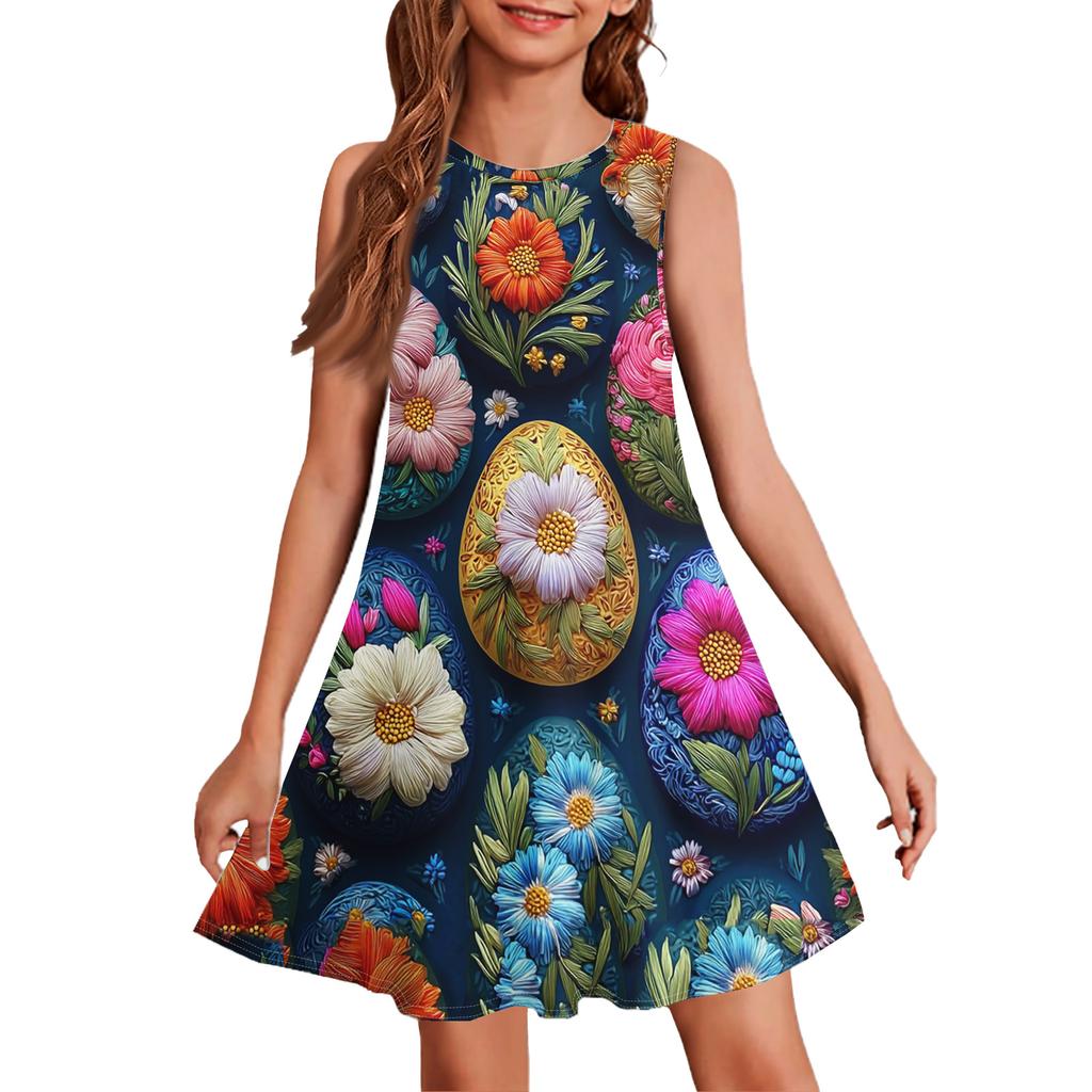 Girl Summer Dress Sleeveless Printed Color Casual Dress