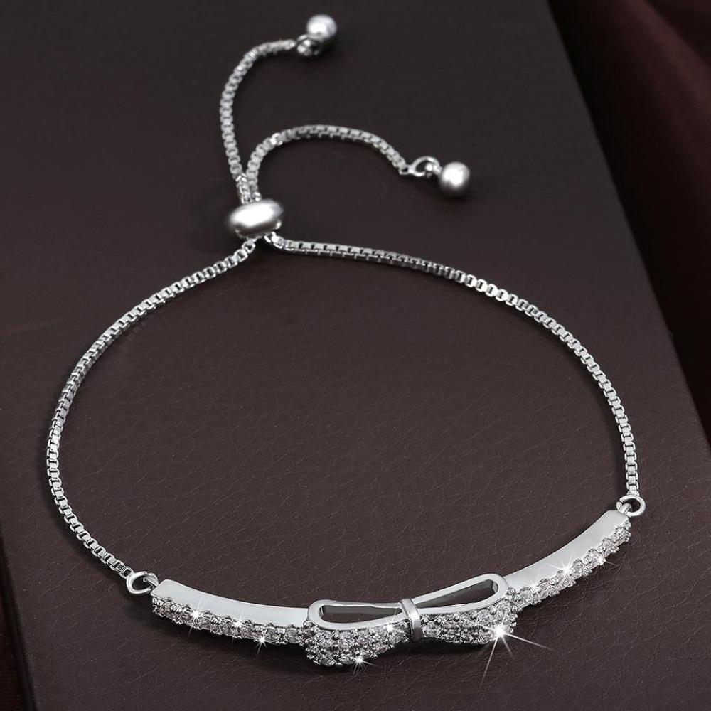 ZAKOL Fashion Bow Zirconia Crystal  Adjustable Bracelet & Bangle for Women Brilliant CZ Party Zircon